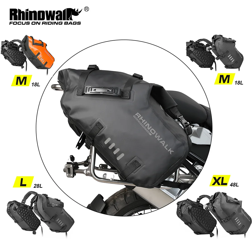 

Rhinowalk, 2 шт., боковая сухая сумка для мотоцикла, водонепроницаемая, 18 л/28 л/48 л, сумка-корзина для двигателя, седельные сумки, монтажные ремни без стойки