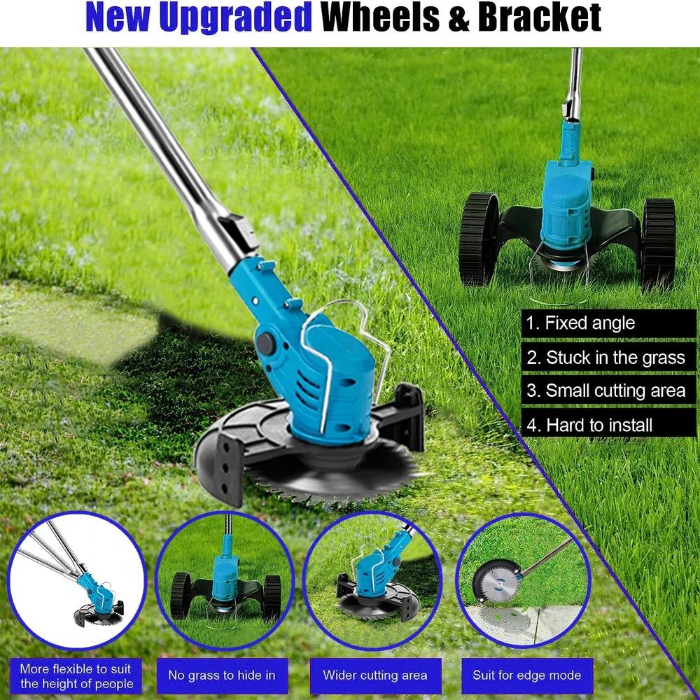 Electric Lawn Mower 21V Cordless Grass Trimmer Length Adjustable Cutter Household Garden Tools for Makita 18V (No Battery)