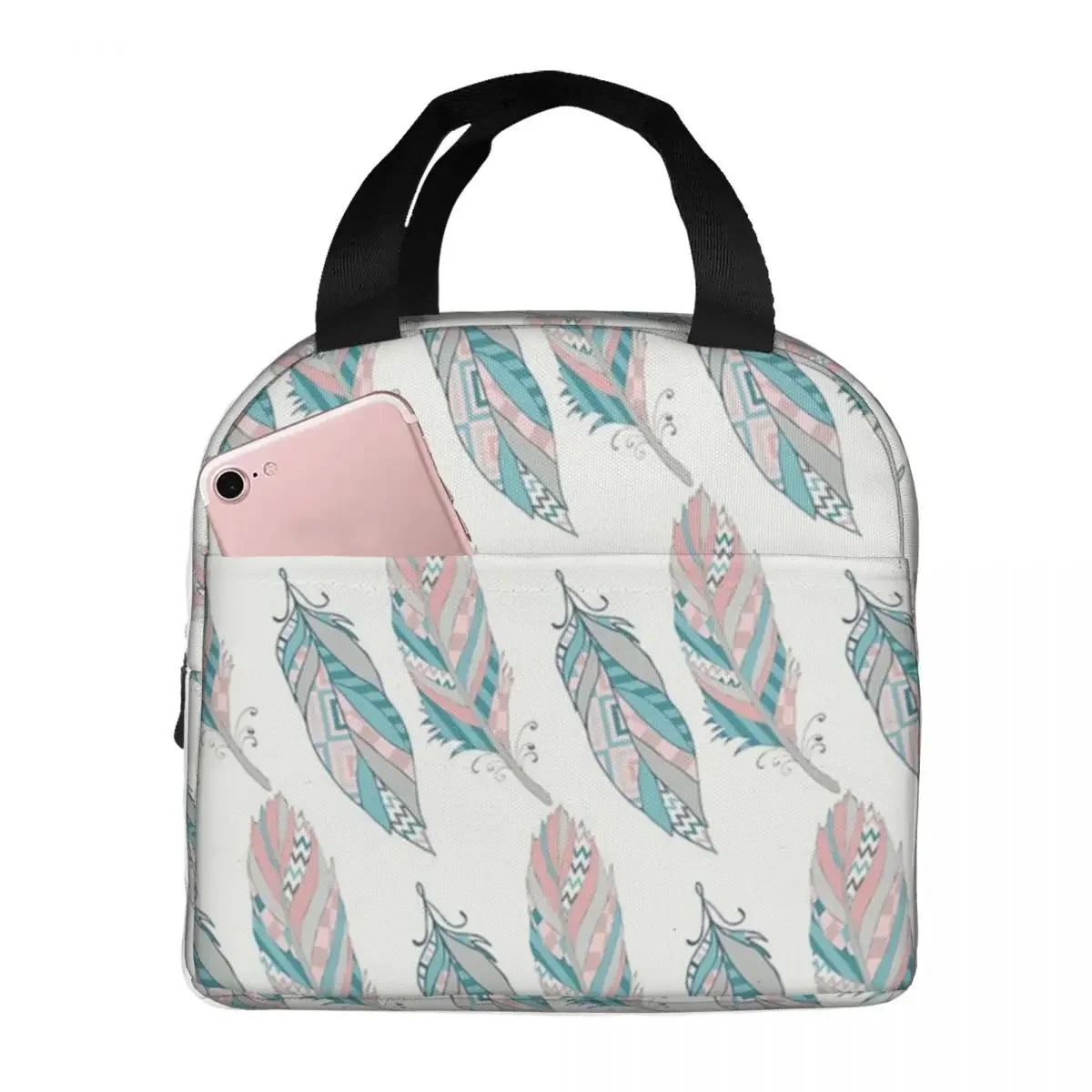 Lunch Bags for Women Kids 80's Style America Feathers Thermal Cooler Portable Picnic Canvas Lunch Box Bento Pouch