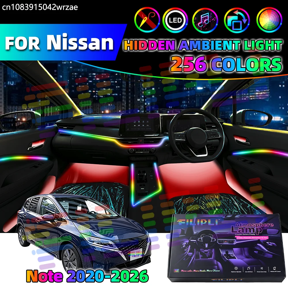 18 in 1 For Nissan Note 2020-2026 Years Car Interior Ambient Lights Strips Breathing Lighting Kit App Control Auto LED strips