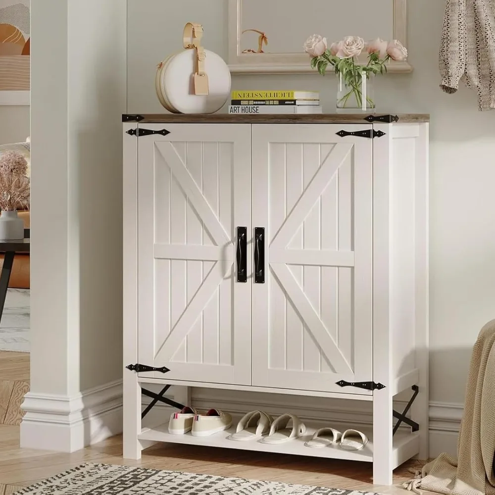 6-Tier Shoe Cabinet with Doors, Farmhouse Shoe Storage Cabinet with Adjustable Shelves, Shoes Shelf, Wooden Shoes Rack Org