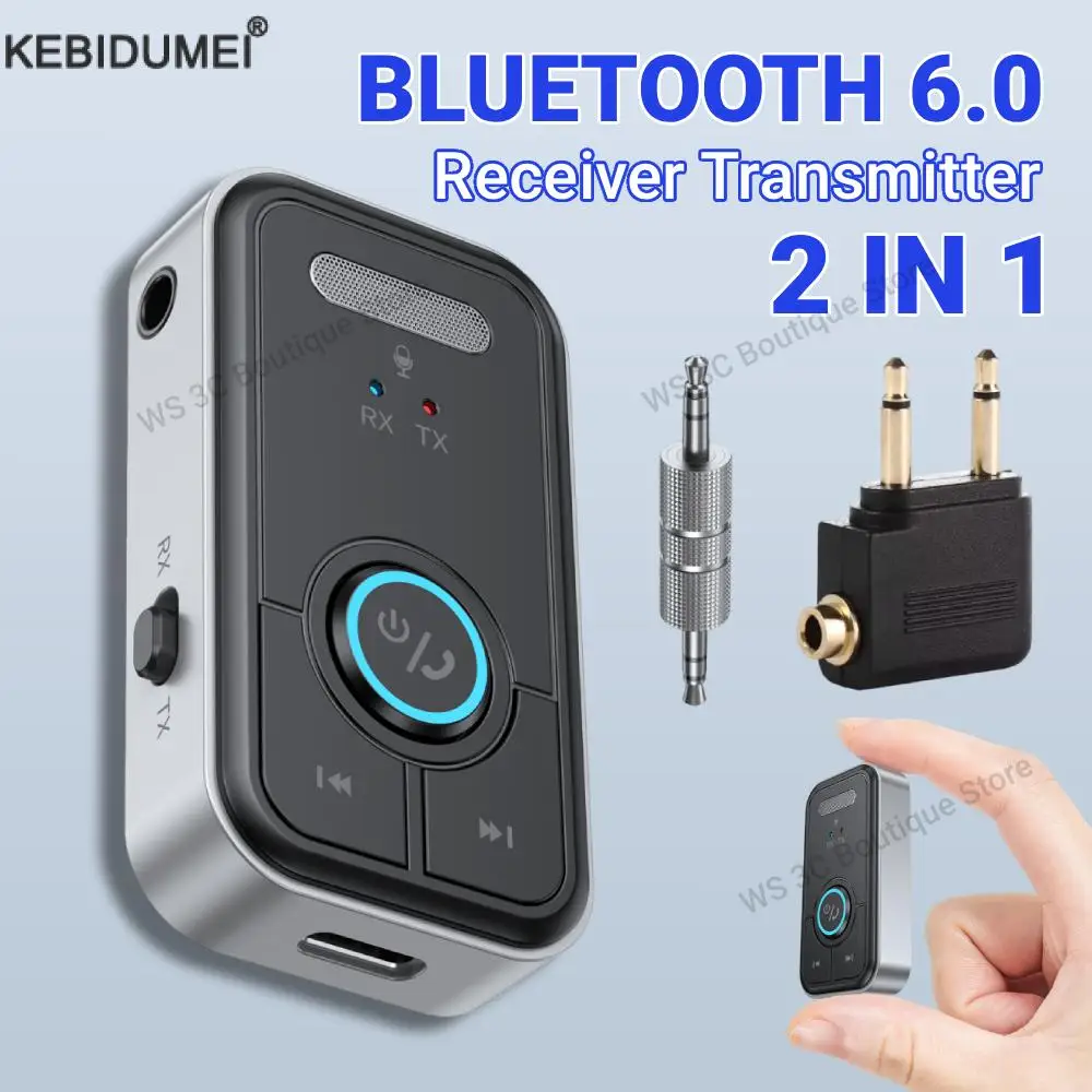 

Upgraded Bluetooth 6.0 Car AUX Audio Adapter HiFi Stereo Music Wireless Receiver Transmitter 3.5MM With Mic Calling For Car Kit