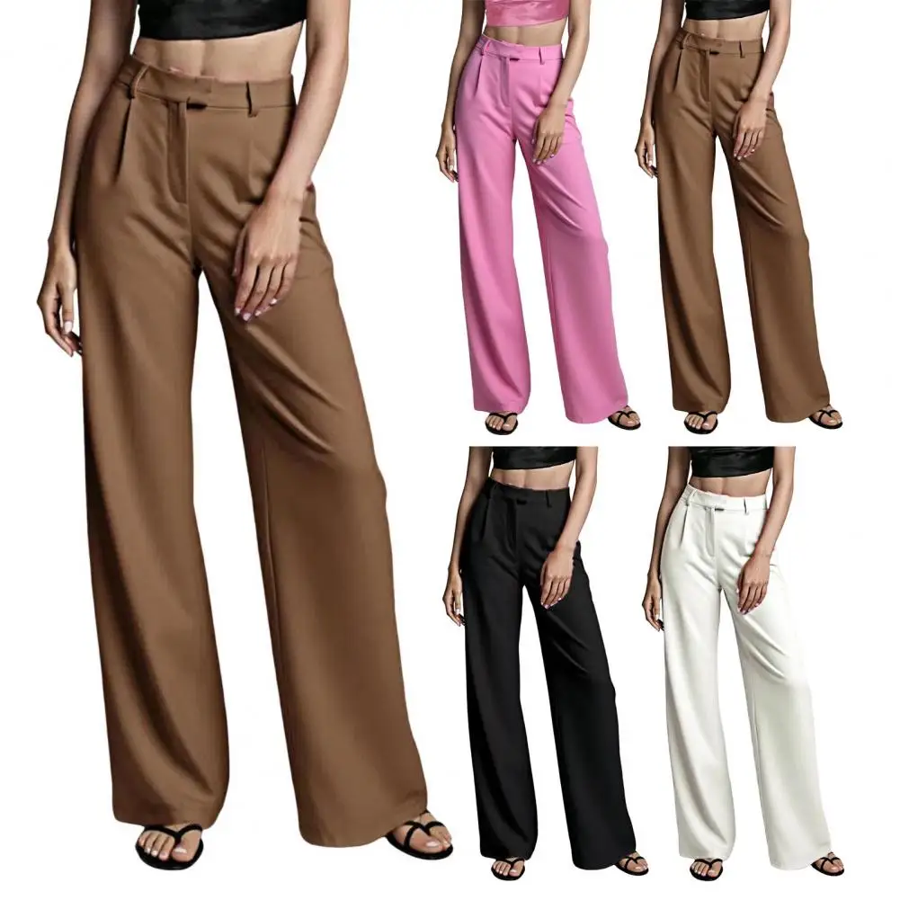 Pantalones largos de pierna ancha rectos a la moda de primavera para mujer, pantalones blancos de cintura alta, ropa de moda para mujer, pantalones para mujer