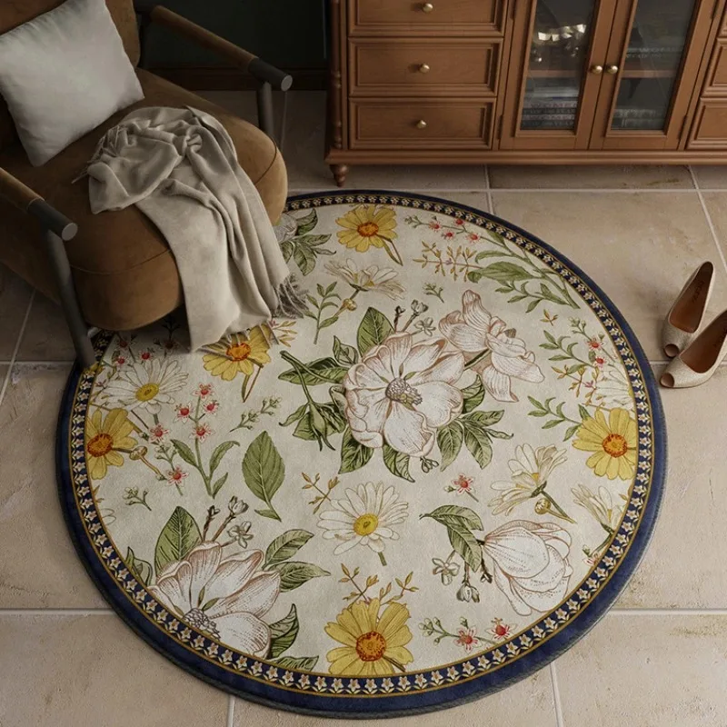 

Retro Carpets for Living Room Home Decor Fashion Luxury Sweet Floral IG Soft Mat Large Area Round Bedroom Velvet Rugs Ковер 러그