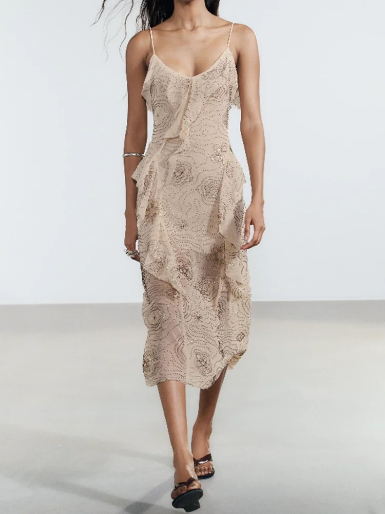 فستان نسائي صيفي عصري مطرز متعدد الطبقات بدون أكمام وصل حديثًا فستان أنيق بحزام رفيع للحفلات