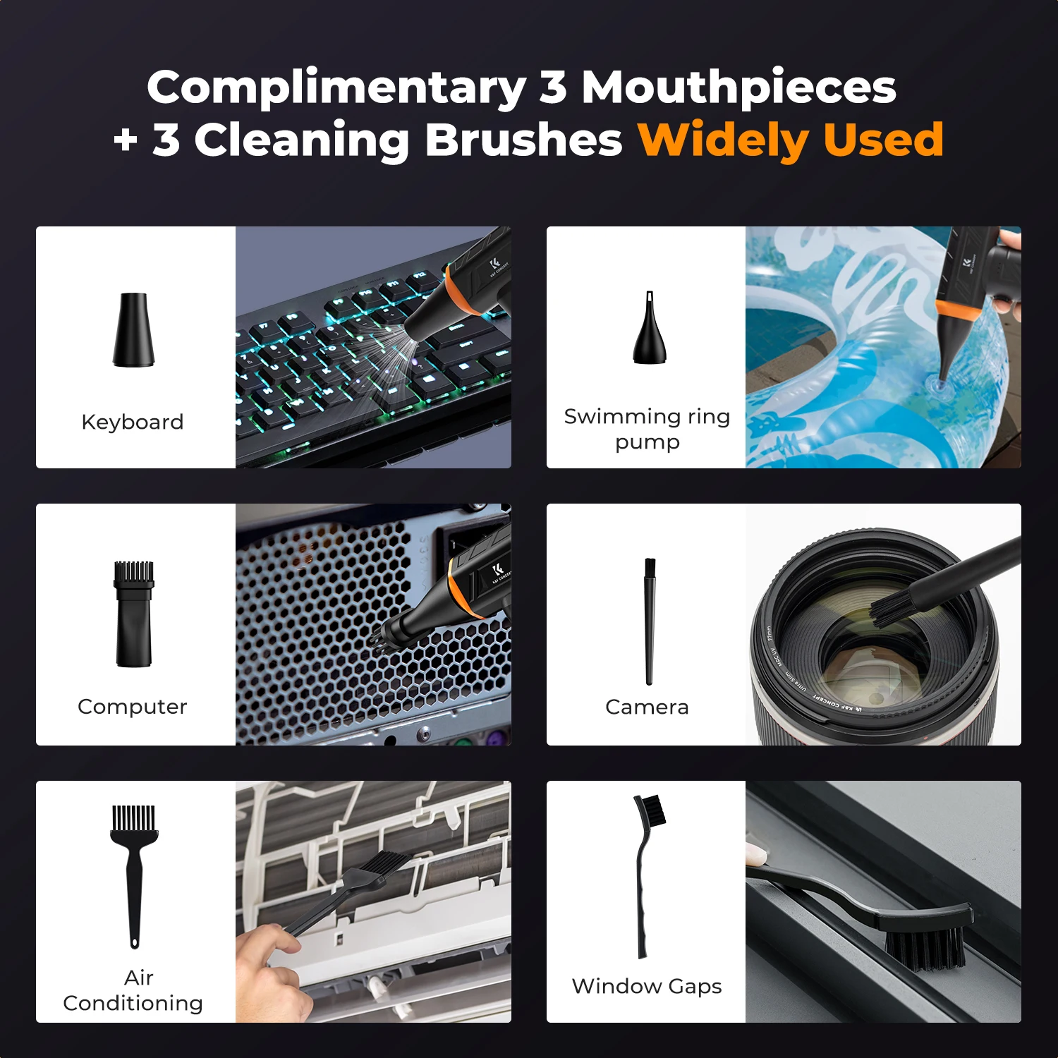 Plumero de aire eléctrico de 150000RPM y 8000mAh, soplador de aire comprimido sin escobillas de 3 engranajes para ordenador, PC, teclado portátil, limpiador de polvo para cámara