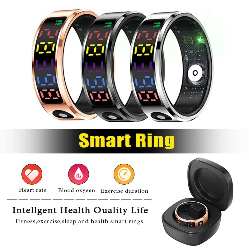 

Smart Rings Multi Sports Modes For Men Women Heart Rate Blood Oxygen Waterproof Ring Sleep Fitness LED Display Touch Control