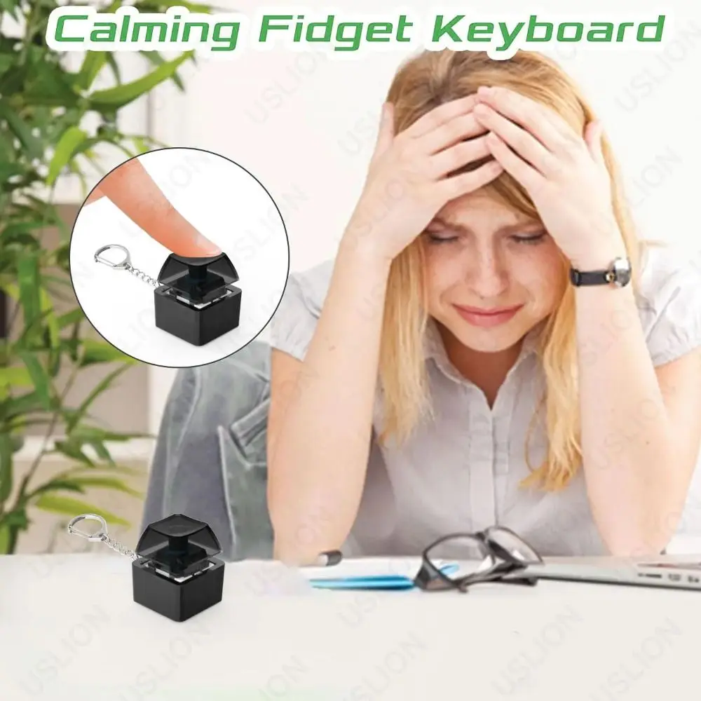 New DIY Keyboard Fidget Keychain With Light Keys Button Clicker Toy Pass The Time Keycap Finger Keyboard Caps