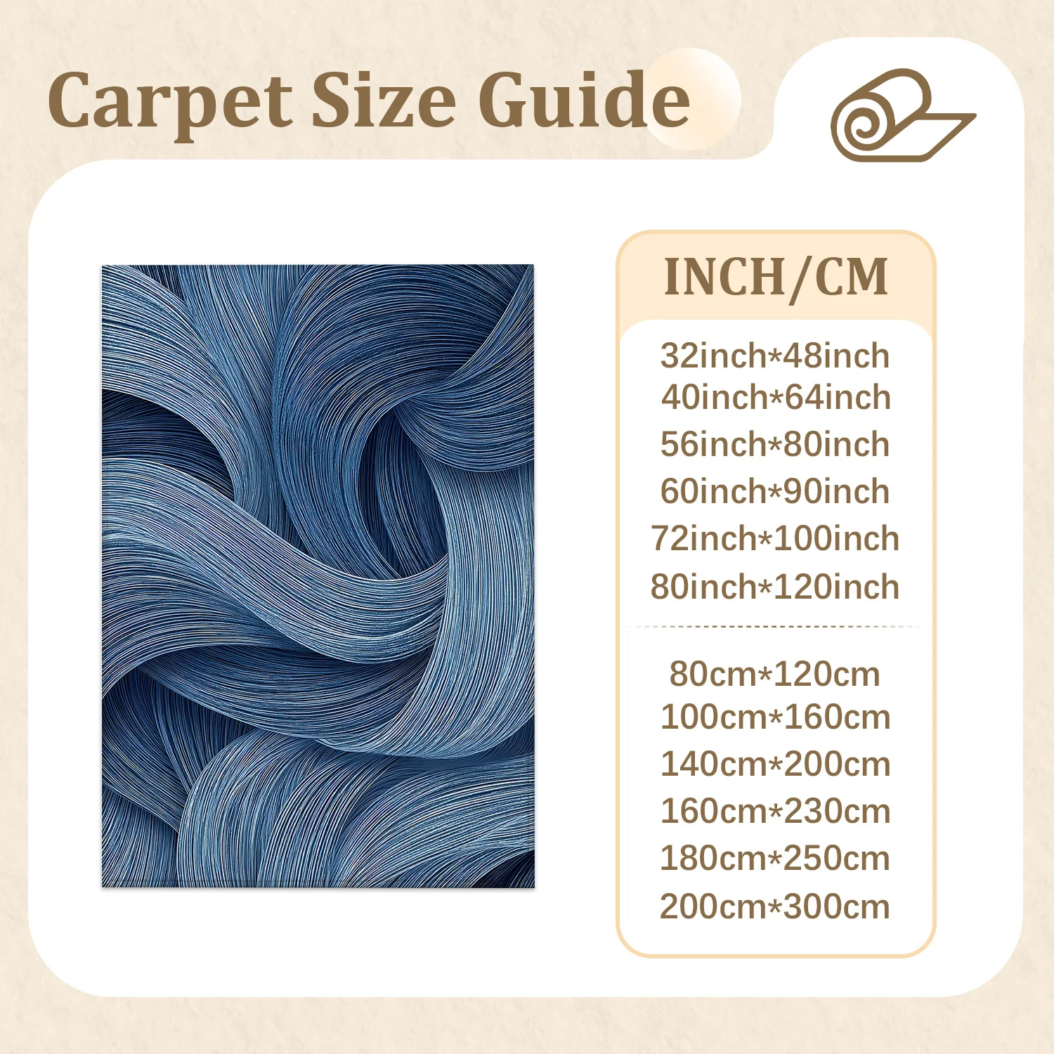 Large Indoor Area Rug, Soft Velvet Low Pile with Non-slip Dotted Backing, Machine Washable, Abstract Wavy Denim Blue Pattern for Living Room, Bedroom, Modern Home Floor Decor