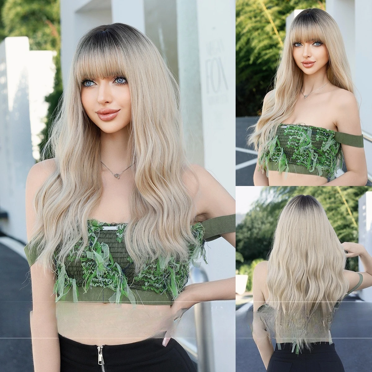 

Wig female blond long curly hair big wave top dyed brown fluffy golden wool curly long hair