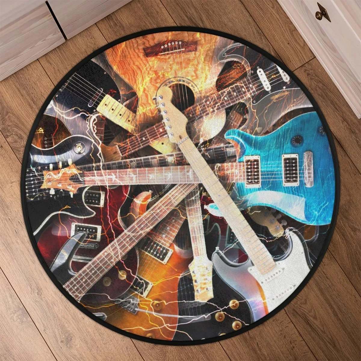 Round Guitar Music Themed Carpet – Soft Non-Slip Floor Rug for Living Room, Bedroom & Kids’ Play Area