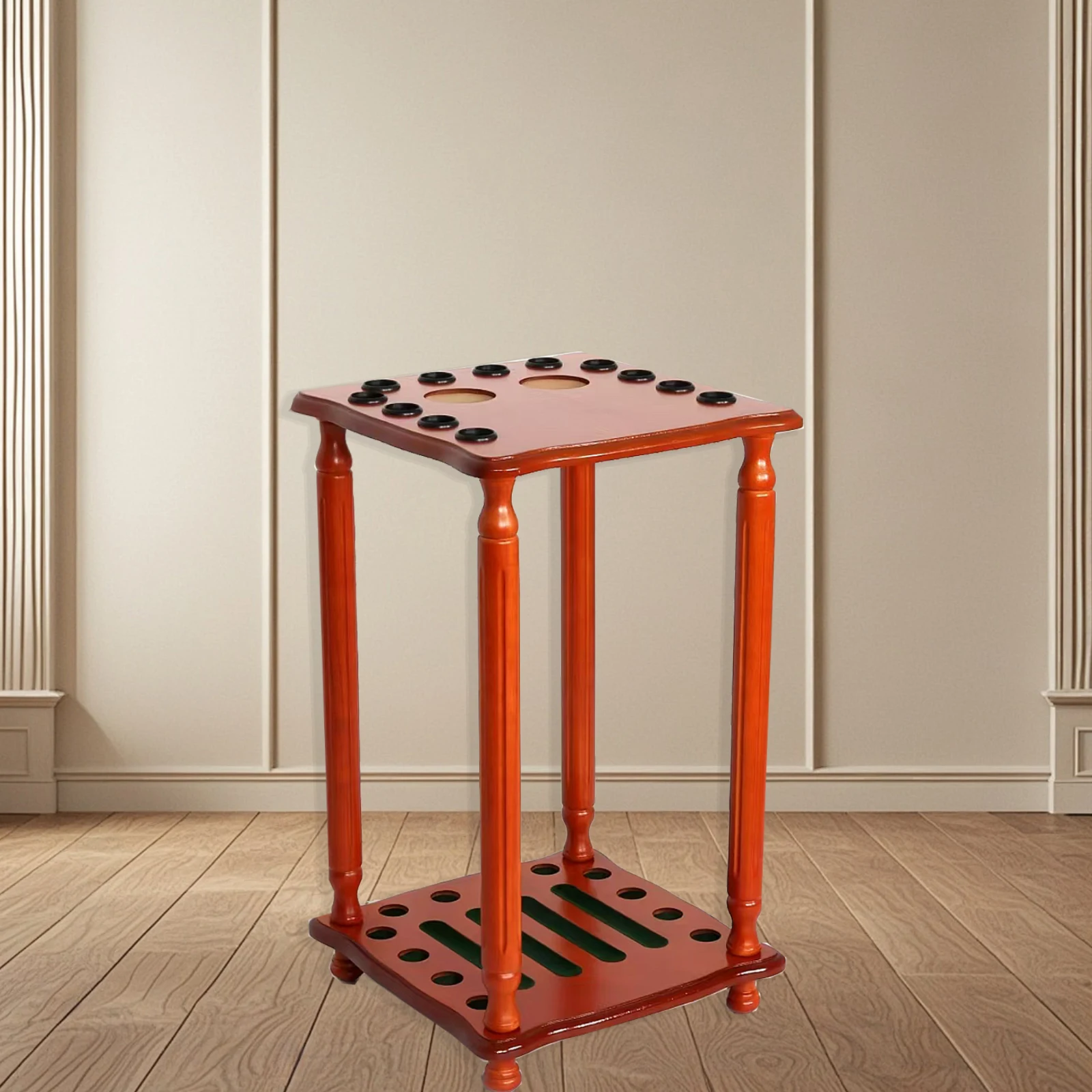 Solid Wood 12hole Square Floor Standing Pool Cue Rack