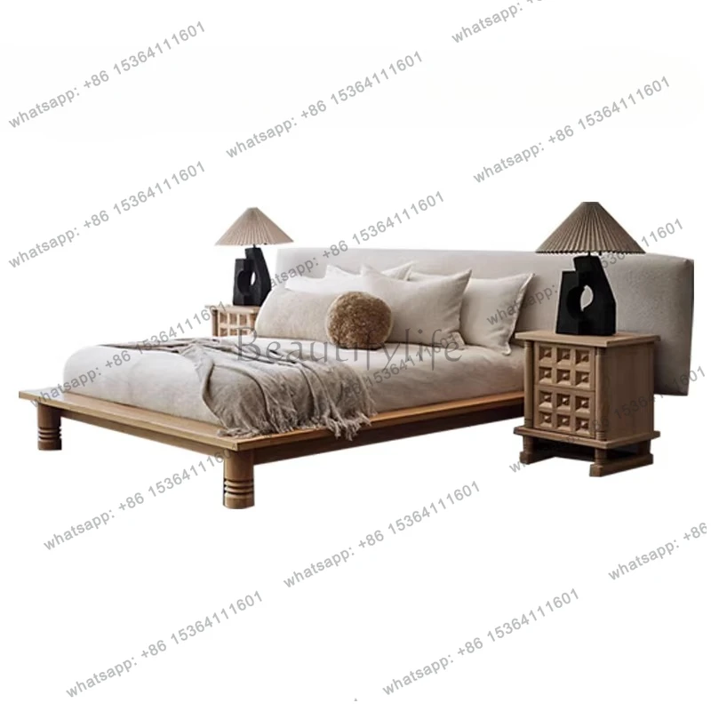

Американская ретро-кровать в стиле татами, французская легкая роскошная двуспальная кровать с коротким изголовьем из массива дерева