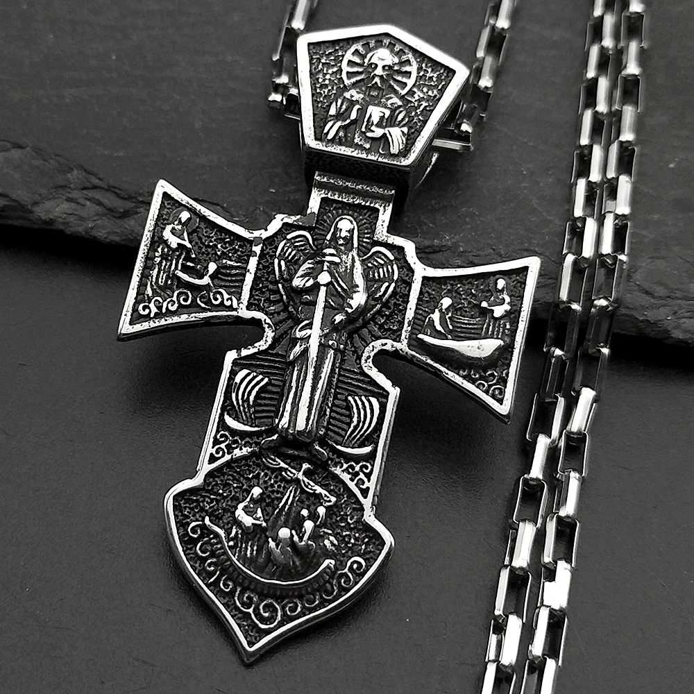 316L Edelstahl Jesus Christus Kreuz Anhänger Halskette für Frauen Männer Silber Farbe Vintage Religiöse Gläubige Schmuck Geschenk