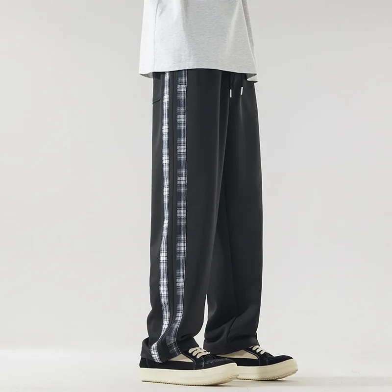 

Men's Stripe Patchwork Casual Pants Spring Autumn Loose Long Pants Straight Trousers Sports Sweatpants