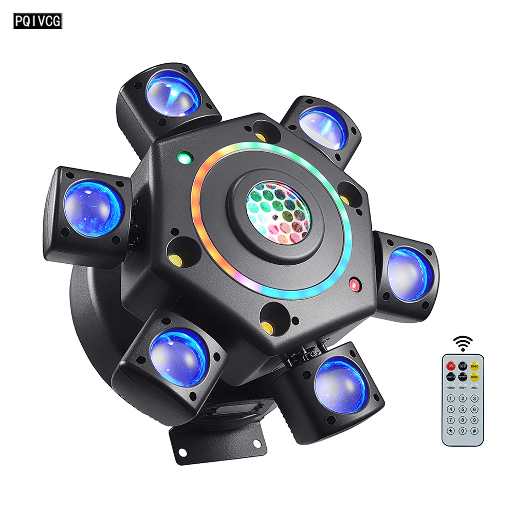 

Свет для вечеринок с шестью руками, 6x10 Вт, светильник с подвижной головкой, RG, лазерный стробоскоп, DMX, сценический полноцветный луч, вращающийся дискотека, бар для вечеринки