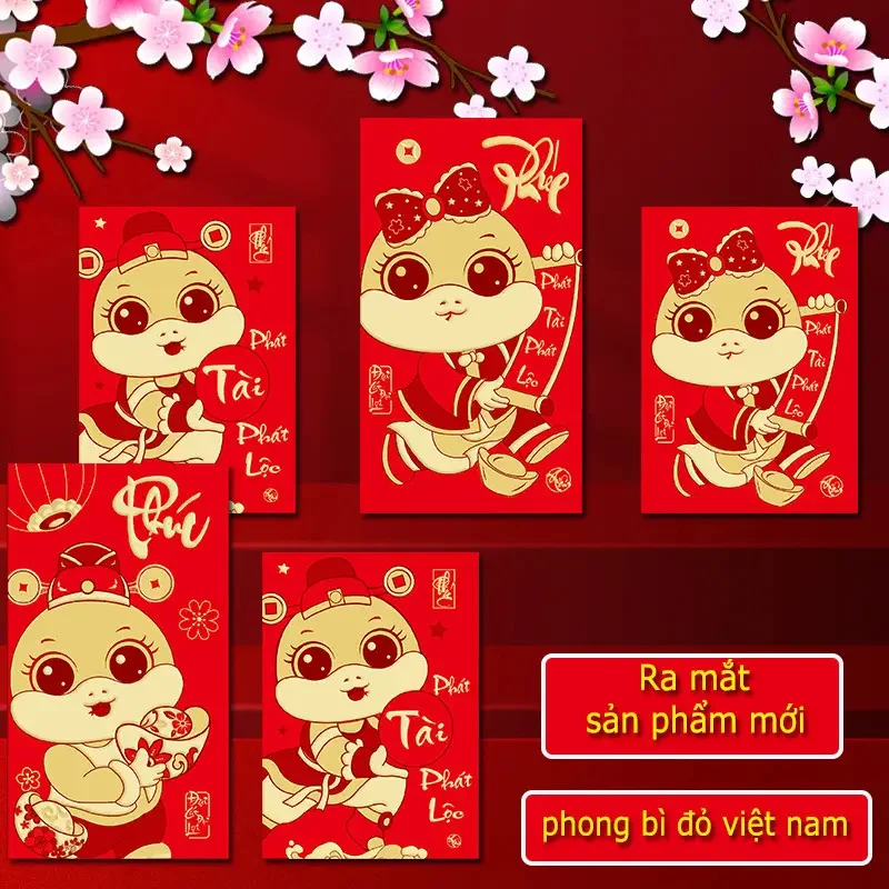 30pcs 2025 Vietnamese New Year Red Envelope Paper Snake Designs For Good Luck And Prosperity In Home Kitchen And Party Supplies