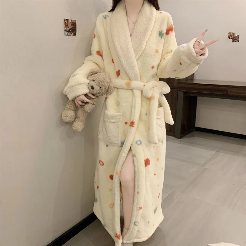 2026-winter-long-sleeve-thick-warm-print-flannel-kimono-robes-for-women-coral-fleece-bathrobes-sleepwear-nightdress-sleepwear