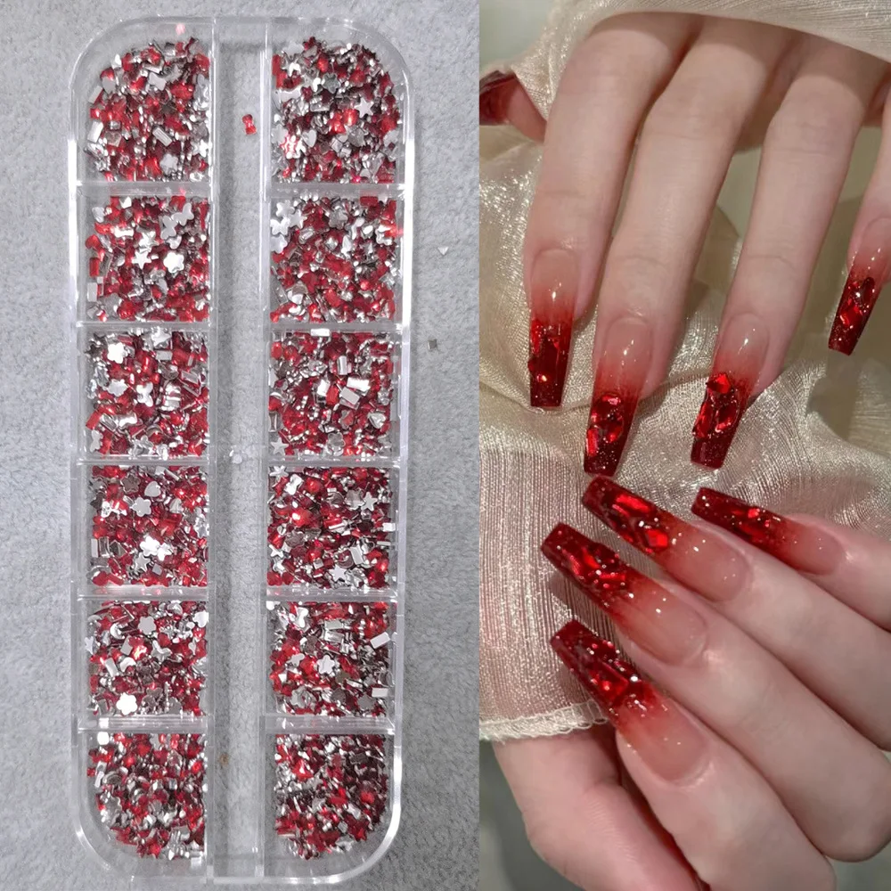 920-1020Pcs Valentine's Day Red Crystal Nail Art 3D Glitter Acrylic Star/Moon/Heart/Butterfly Nail Diamond Red Flat-Back Crystal