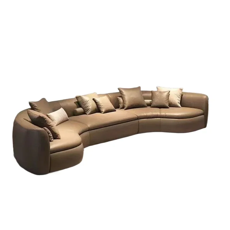 Leather sofa office new Chinese semi-round antique U-shaped light luxury sofa