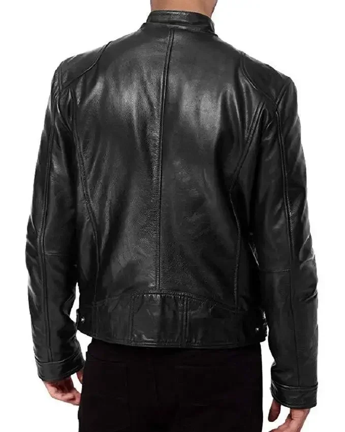Lederjacke Bomber Motorrad Biker PU-Leder Lässige Loose-Fit Kunstlederjacke für Herren – Detail 6