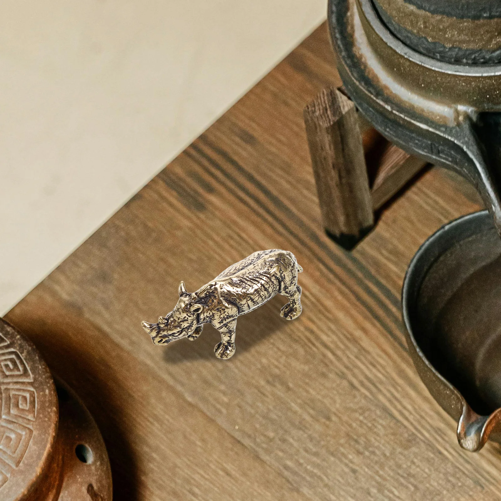 

Brass Rhinoceros Vintage Sculpture Small Desktop Decor Miniature Animal Ornament Brass Craft Statue Miniature Rhinoceros Statue