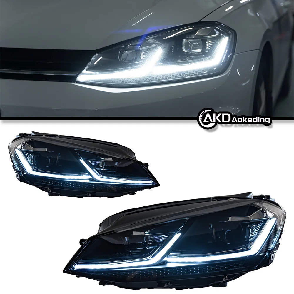 for Volkswagen Golf 7 headlight assembly high 7 modified 7.5 double L daytime running light LED lens water steering