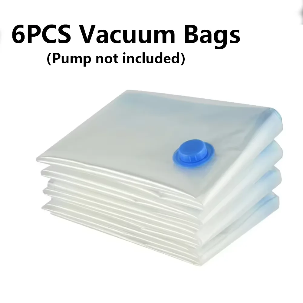 6PCS Vacuum Storage Bags Transparent Folding Compressed Space Saving Vacuum Bag for Clothes Large Travel Container