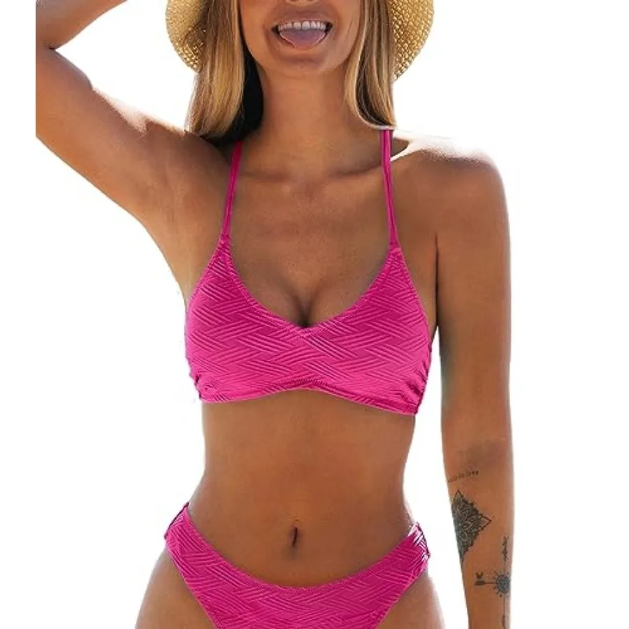 CUPSHE Bikini Top for Women Bathing Suit Criss Cross Self Tie Spaghetti Straps V Neck