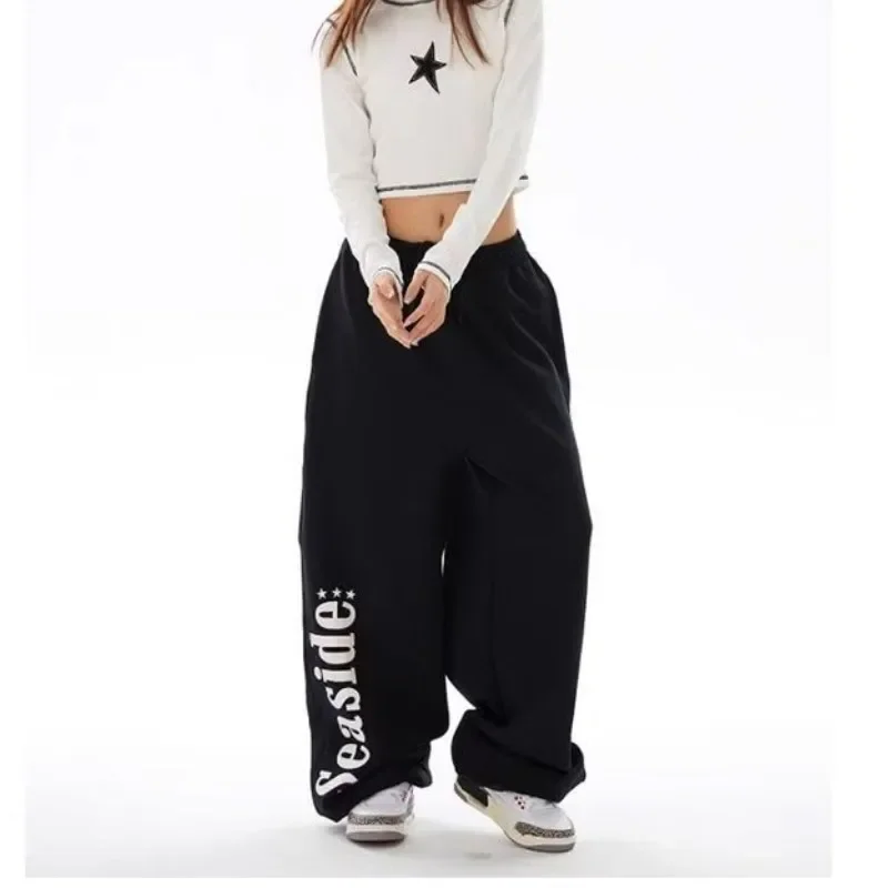 Street Dance Letter Print Hip-hop Sweatpants Women European American Style Women Pants High Waist Drawstring Design Trousers