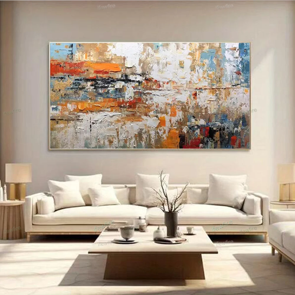 

100% Handmade Oil Paintings Wall Art Mural Home Decor Canvas Painting Living Room Modern Gold And White Texture Hanging Pictures