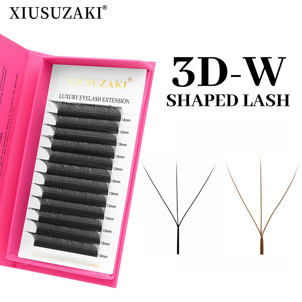 XIUSUZAKI 3D W Shaped Black Brown Eyelashes Extensions 3 Tips False Lashes Natural Soft Premade Volume Fans Individual Lashes