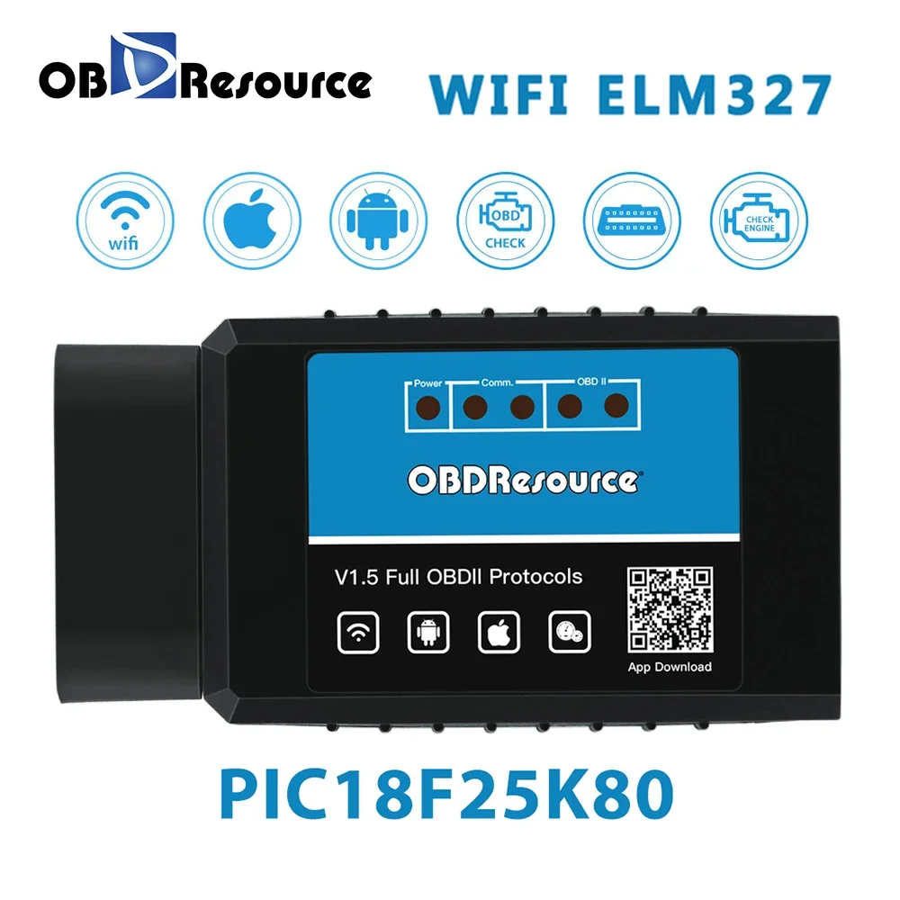 OBDResource ELM327 V1.5 WiFi OBD2 Code Reader for iPhone Android With PIC18F25K80 Diagnostic Scanner OBDII ELM 327 Fault Scanner