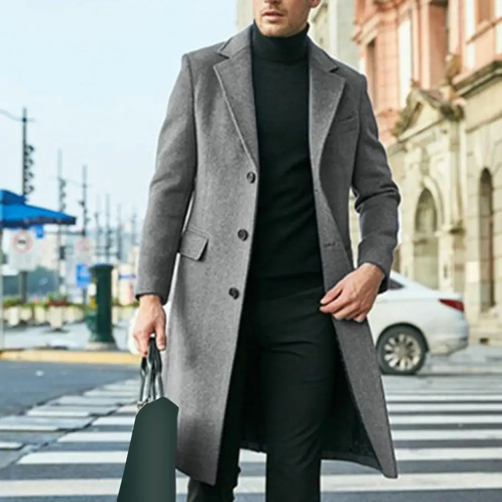 Thick Woolen Coat Men's Woolen Windbreaker Woolen Coat Single-breasted Split Straight British Style Windbreaker Long Overcoat