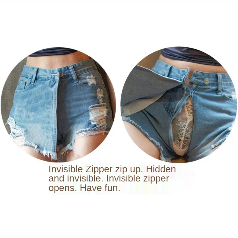 Outdoor Open Crotch Sex Pants Exotic Hotpants Women Boyfriend Ripped Jeans Peach Hip Denim Y2k Trousers Couple Casual Streetwear