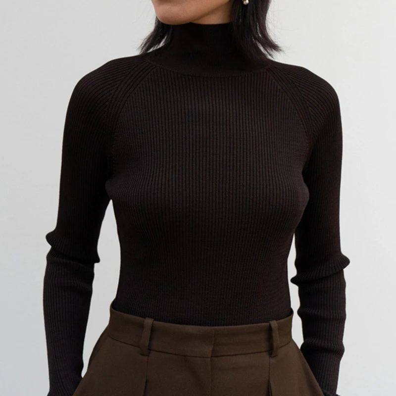 Maxdutti Southern French Retro Turtleneck Pit Stripe Women's Sweaters And Pullovers Autumn Winter Slim Fit Sweater Woman Clothes
