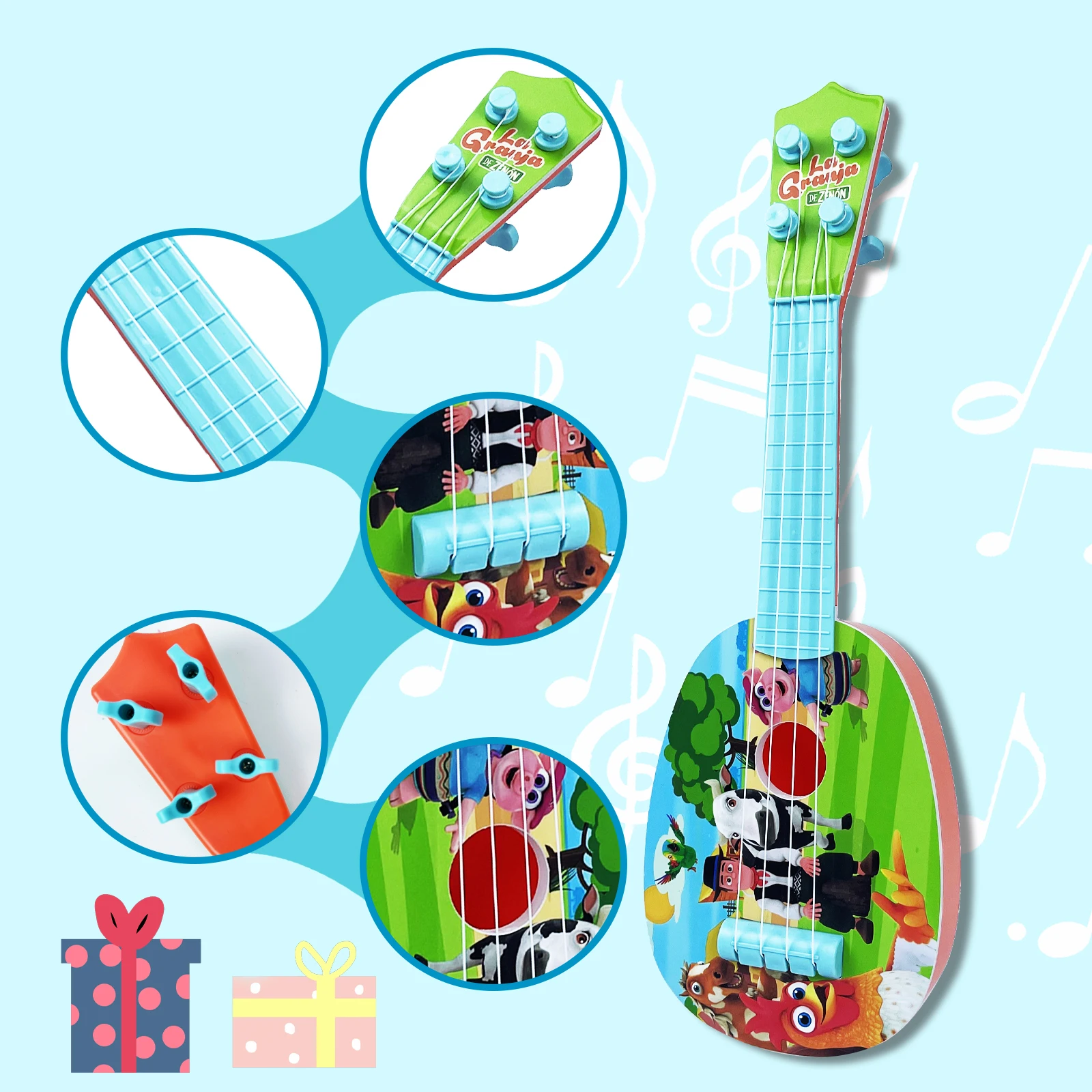 La Granja De Zenon 32CM Mini Size Ukulele Musical Instruments Toys For Children Beginner Small Guitar Toys Zenon Farm Toys