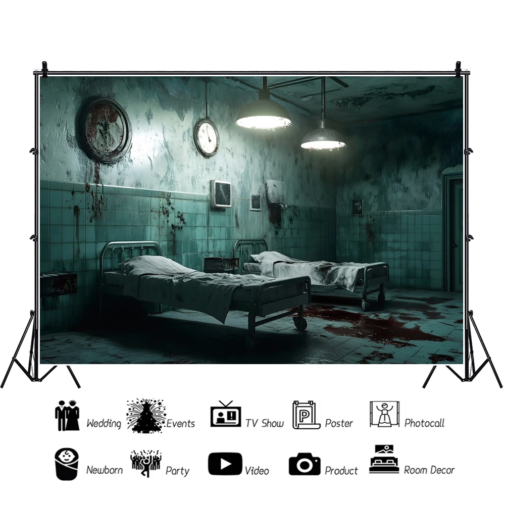 Horror Hospital Backdrop Zombie Lab Blood Ghost Abandoned Creepy Ward Haunted House Halloween Baby Shower Photography Background