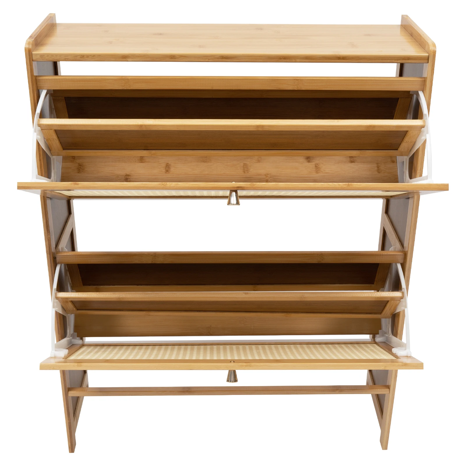 Rattan Shoe Cabinet Floor Mount 4-tier Spacious Space Wood Color High-end Materials High Stability Rattan Shoe Cabinet