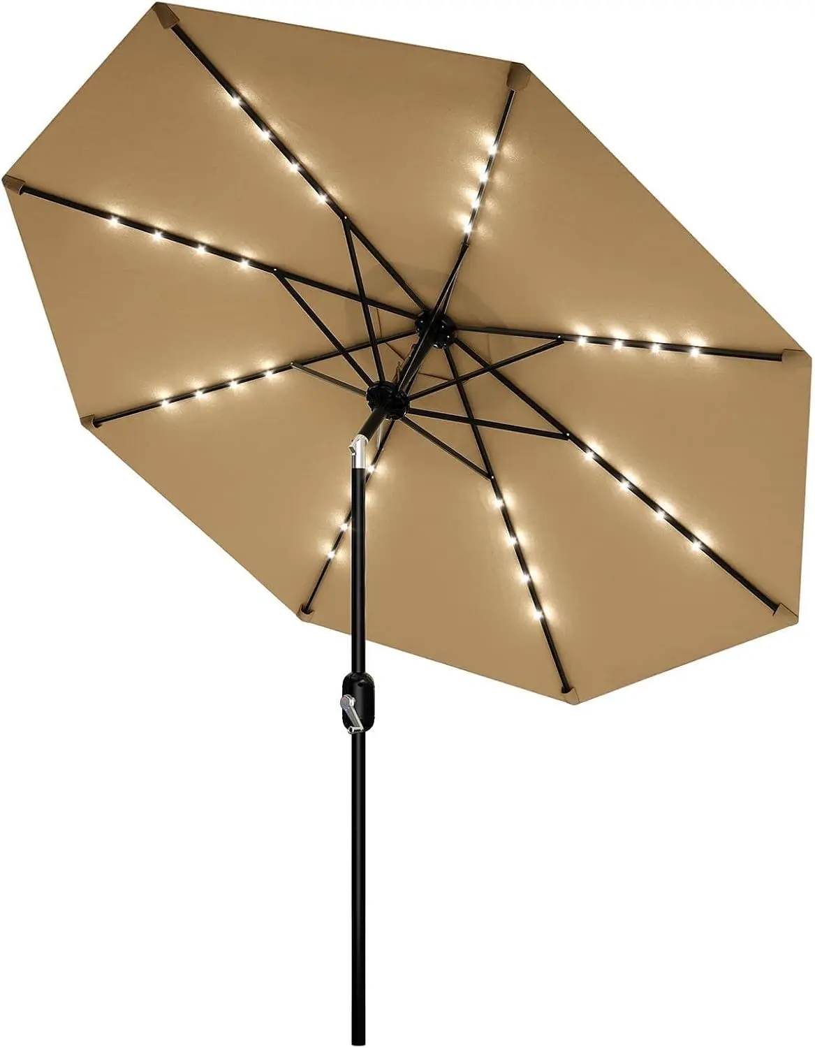 

Зонт для патио 9 футов с солнечной подсветкой, механизмом наклона и ручкой, водонепроницаемый, с защитой от УФ-излучения, для сада и зоны у бассейна