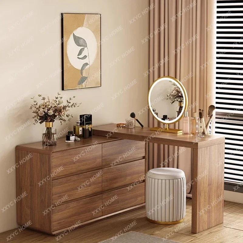 

Y Nordic Set Wooden Vanity Folding Cabinet Natural Organizer Drawer Bedroom Dresser Chair Modern