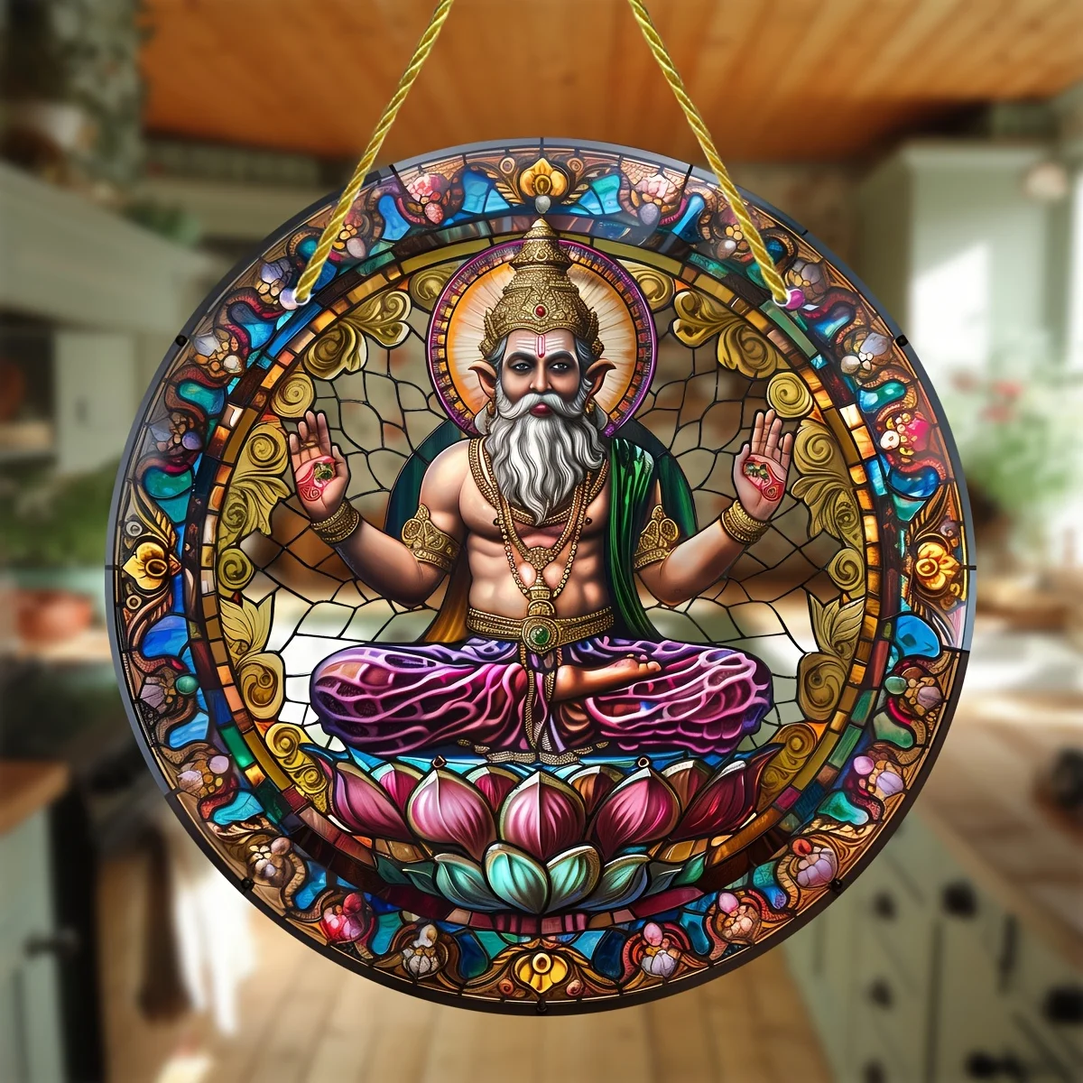 Round Acrylic Suncatcher with Indian Divine Figure-Decorative Window Hanging Catcher-Perfect for Birthday Gift,Home,Porch,Garden