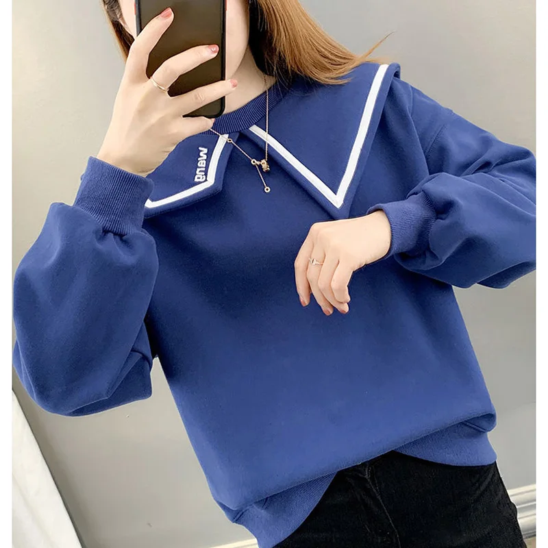 Fashion Loose Spliced Letter Embroidery Sweatshirt Female Clothing 2024 Autumn New Casual Tops Commute Asymmetrical Sweatshirts