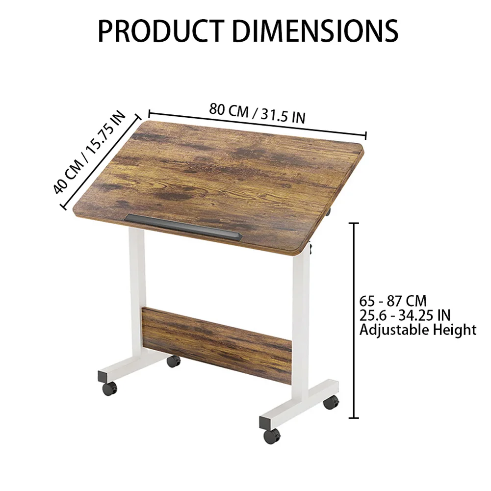 Mesa de pé pequena com altura ajustável, mesa móvel com rodas, estações de trabalho portáteis para computador de escritório doméstico