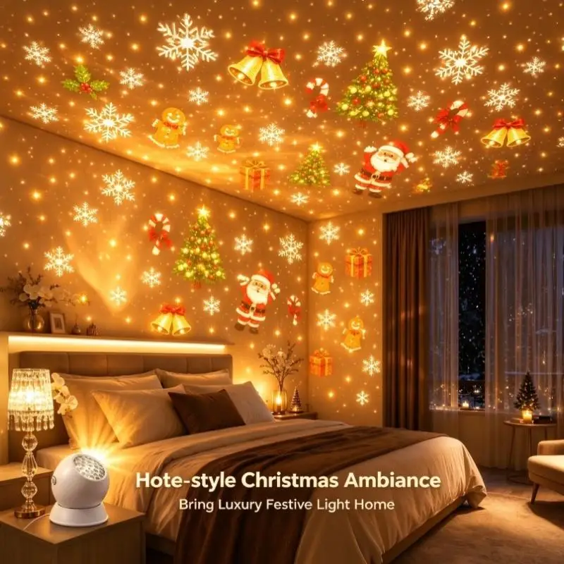 Christmas Projector Light Rotating Santa Snowflake Gingerbread Man LED Projection Lamp Indoor Xmas Home Decor