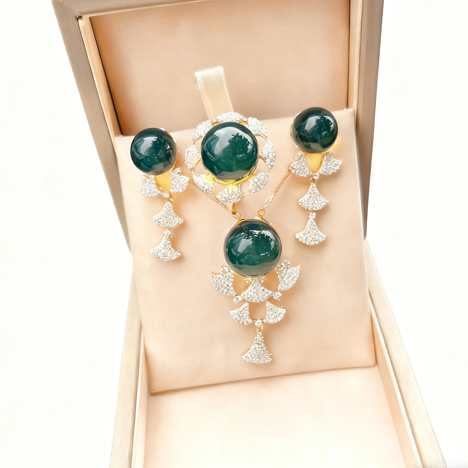 

Natural Mexican Blue Amber Jewelry Set S925 Sterling Silver Ginkgo Leaf Design Necklace Earrings Ring Gift for Women15mm13mm11mm