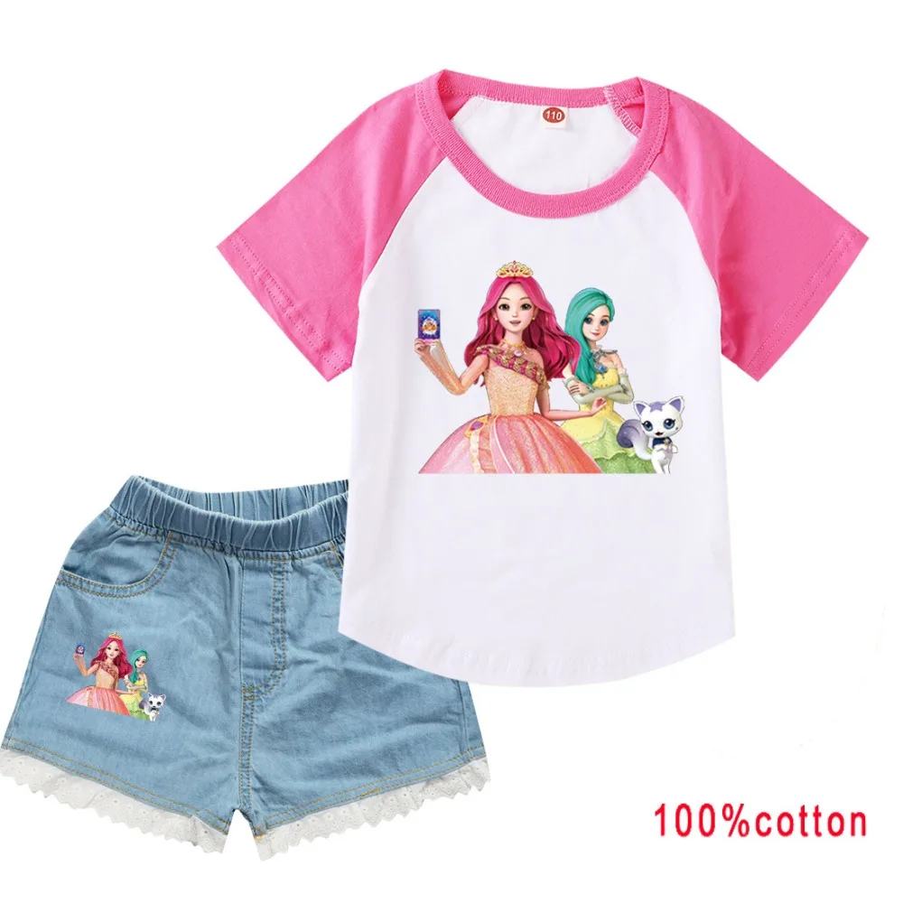 

Anime Secret J-Jouju Clothes Kids Cartoon S-Secret Jouju T-shirt Denim Jeans 2pcs Sets Toddler Girls Outfits Children Tracksuits