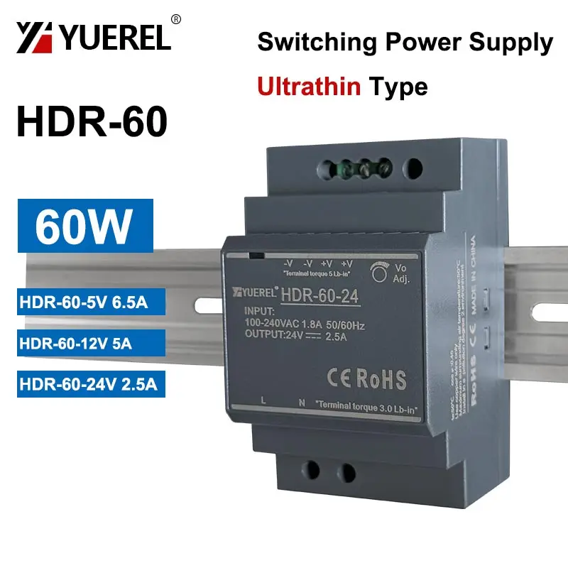 6.5A 5A 2.5A HDR 60W 5V 12V 24V Ultrathin Switching Power Supply Rail Type Transformer