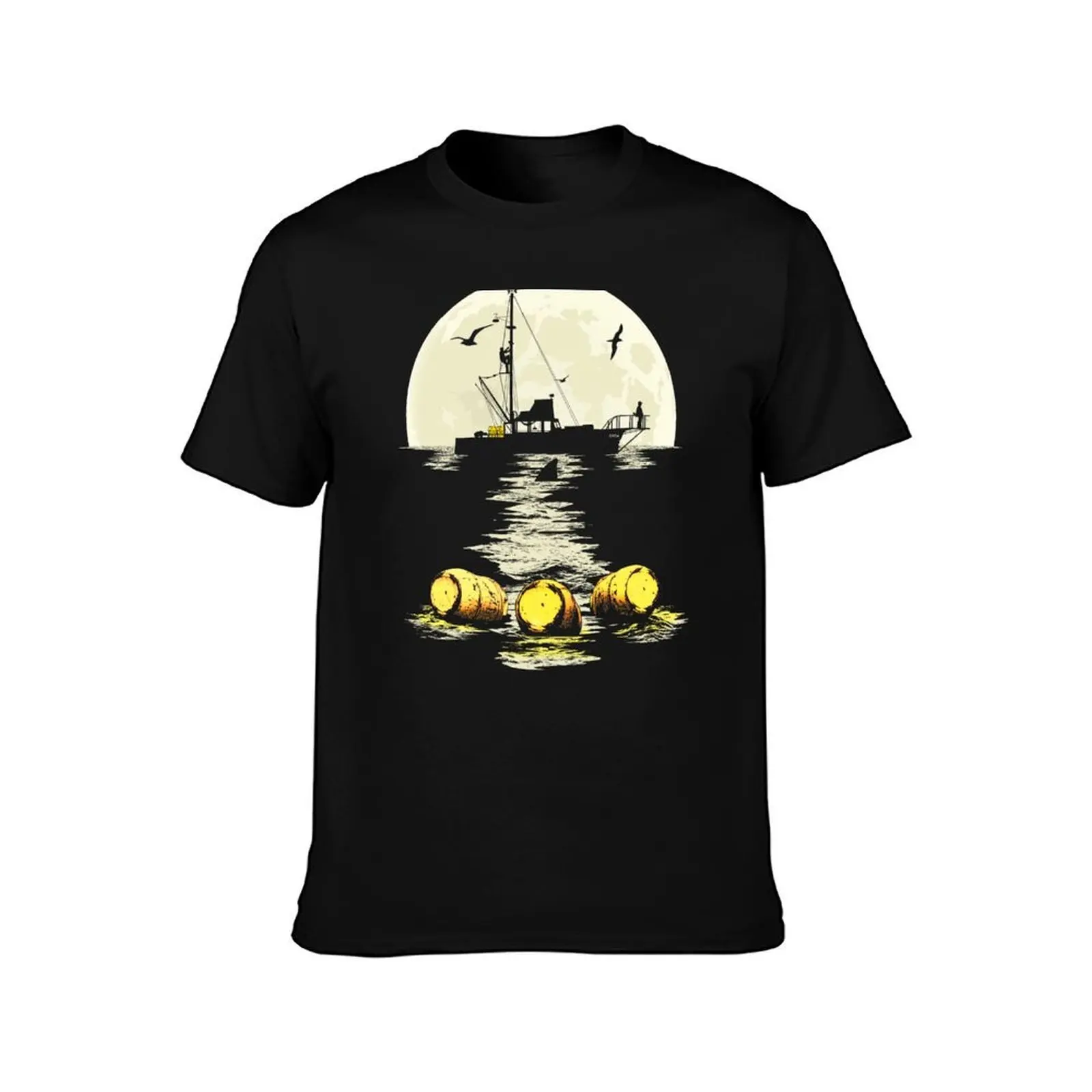 Three Yellow Barrels T-Shirt, Summer Casual Cotton Tee, Oversized Streetwear Tops, Vintage Graphic Print, Loose Fit Short Sleeve