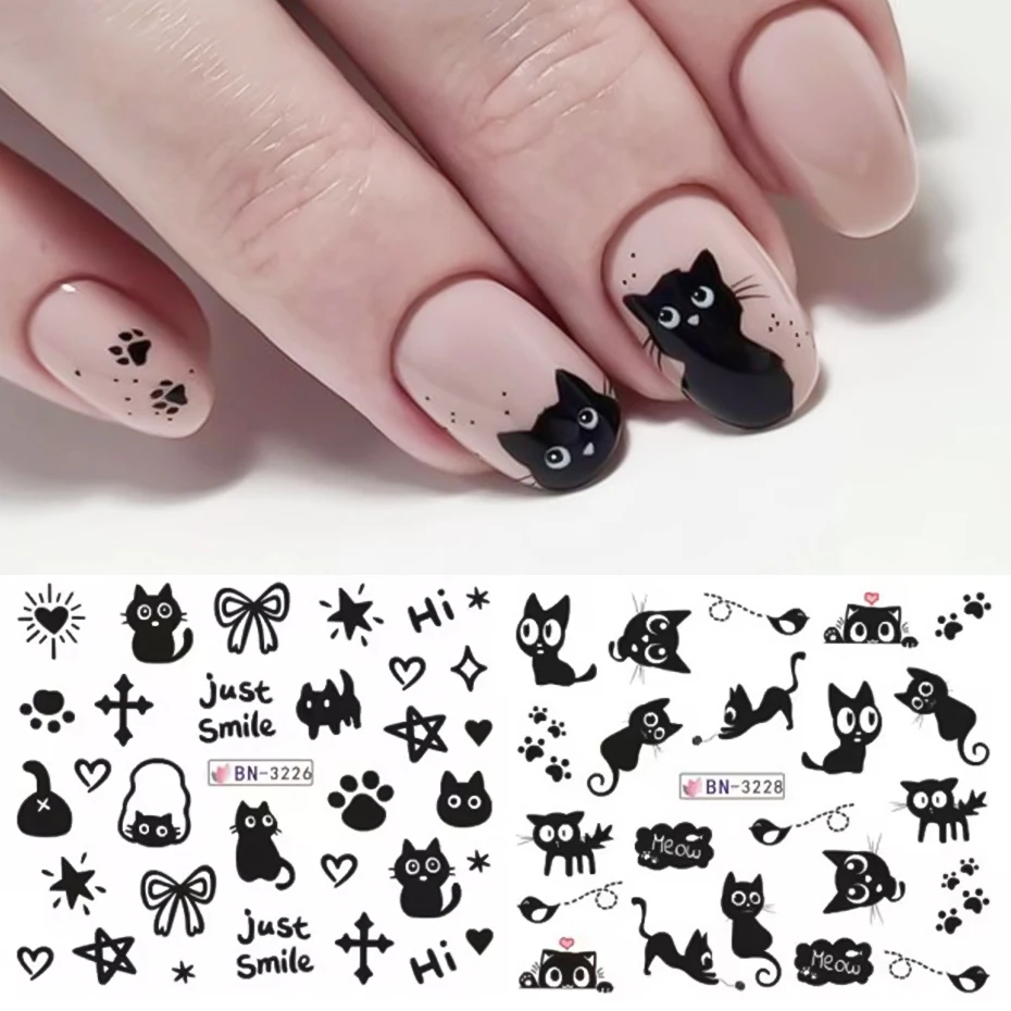 12 قطعة ملصقات الكرتون لطيف القط للأظافر نجمة زهرة القوس مسمار الشارات المياه المتزلجون الكورية اليابانية مسمار الفن مانيكير الديكور
